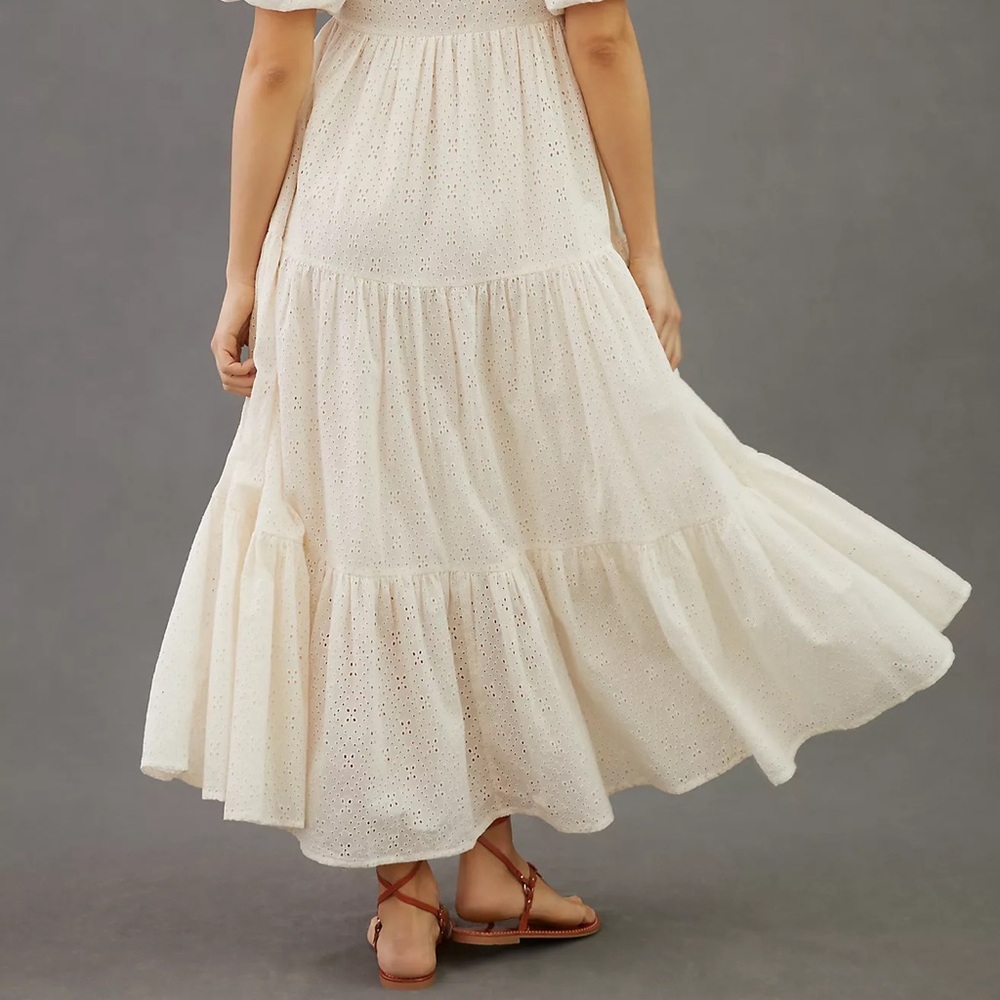 MOTHER Cotton Eyelet Puff Sleeve V-Neck Maxi Dress - Picture 4 of 9